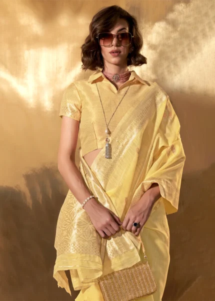 Yellow Linen Saree with Brocade Blouse