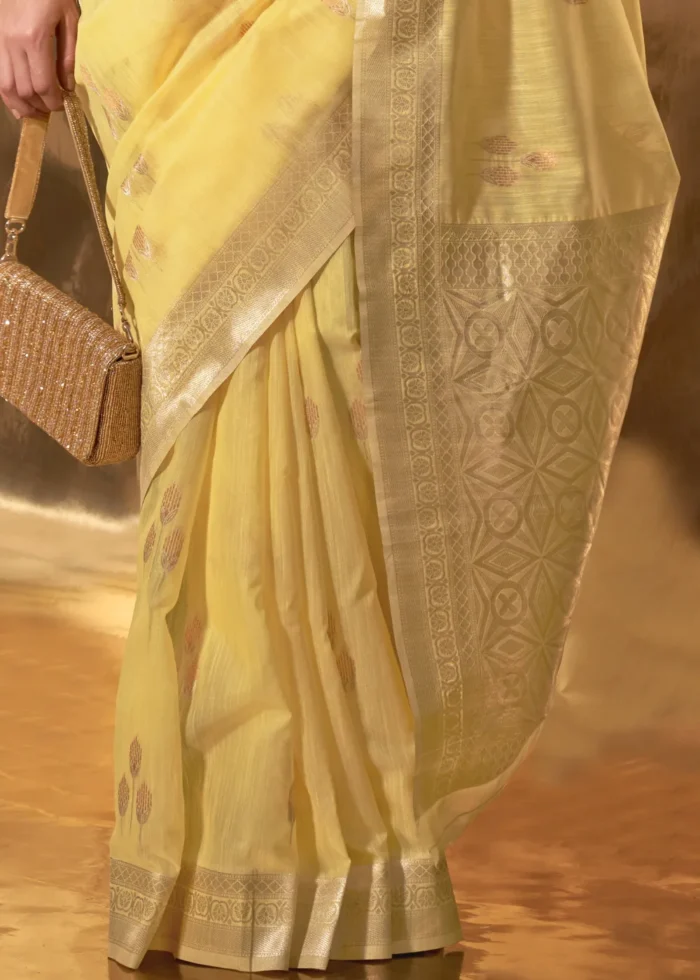 Yellow Linen Saree with Brocade Blouse