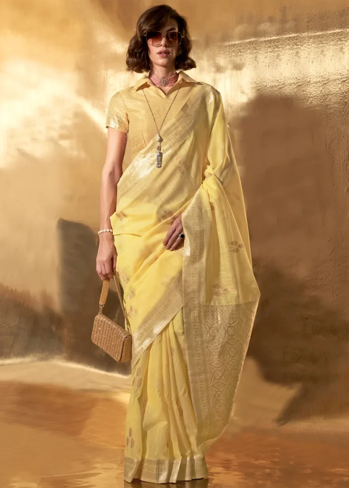 Yellow Linen Saree with Brocade Blouse