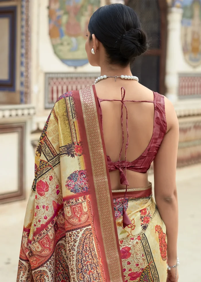 Yellow Printed Dola Silk Saree