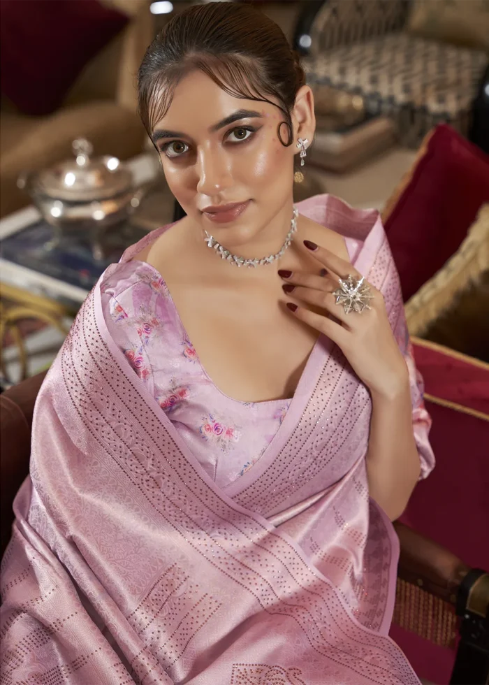 Baby Pink Kanjivaram Saree with Stone Work