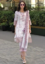 Baby Pink Printed Cotton Suit with Embroidery Work