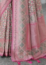 Beige Patola Silk Saree with Pink Blouse