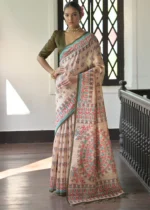 Beige and Mehndi Green Madhubani Saree