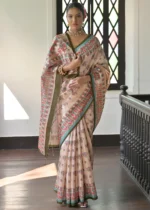 Beige and Mehndi Green Madhubani Saree