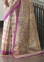 Beige and Purple Madhubani Saree