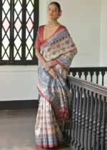 Beige and Red Madhubani Saree