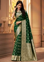 Bottle Green Banarasi Satin Silk Saree