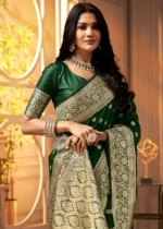 Bottle Green Banarasi Satin Silk Saree