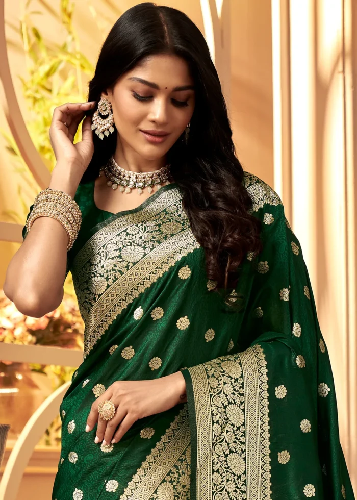 Bottle Green Banarasi Satin Silk Saree