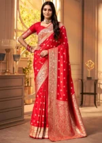 Bridal Red Banarasi Satin Silk Saree