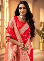 Bridal Red Banarasi Satin Silk Saree