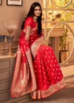 Bridal Red Banarasi Satin Silk Saree