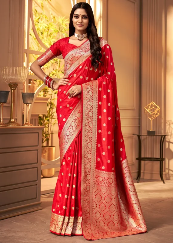 Bridal Red Banarasi Satin Silk Saree