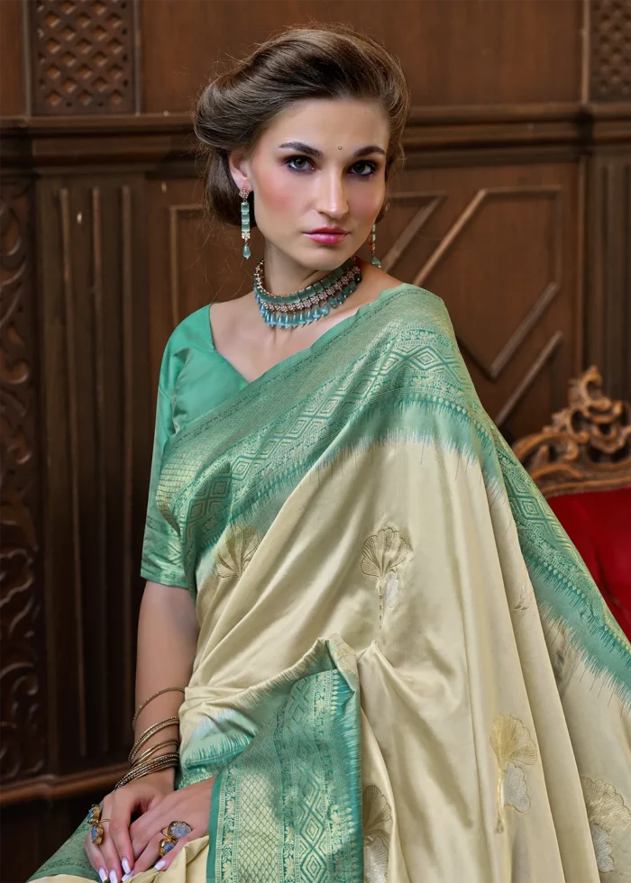 Cream Banarasi Silk Saree