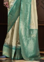 Cream Banarasi Silk Saree