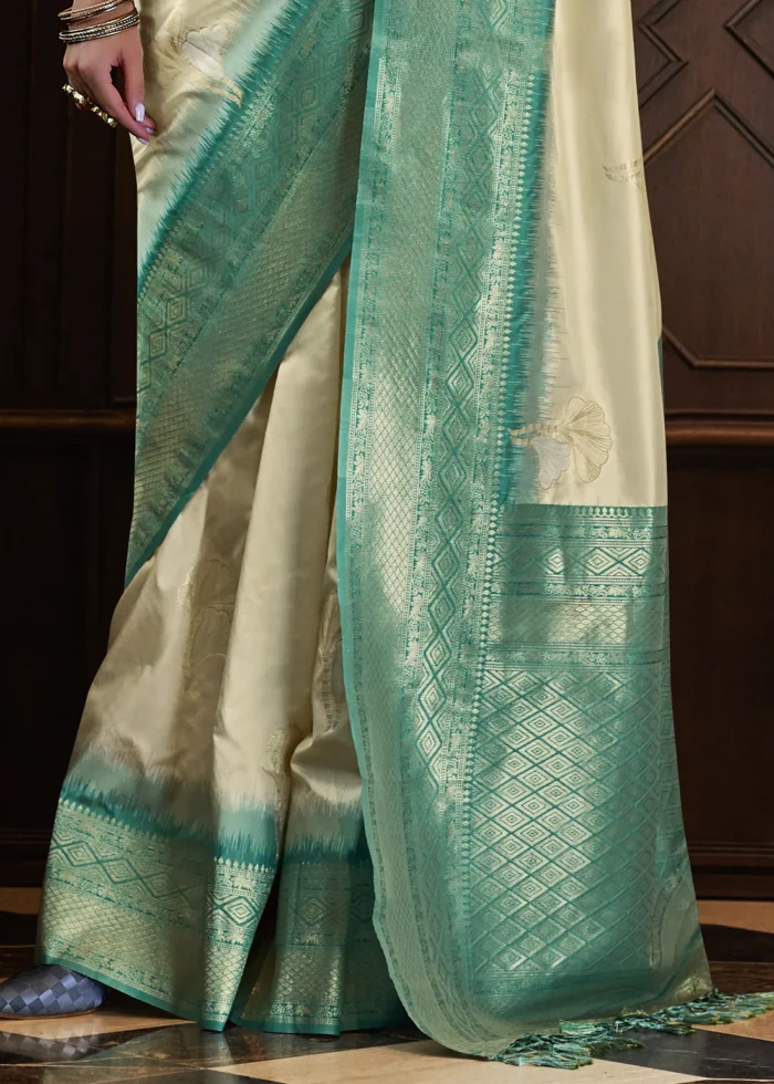 Cream Banarasi Silk Saree