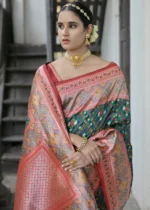 Dark Green Patola Silk Saree with Red Blouse