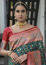 Dark Green Patola Silk Saree with Red Blouse