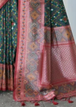 Dark Green Patola Silk Saree with Red Blouse