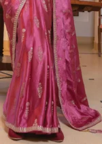 Dark Pink Satin Silk Saree with Zari Work