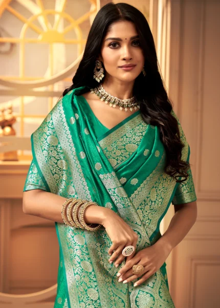 Green Banarasi Satin Silk Saree