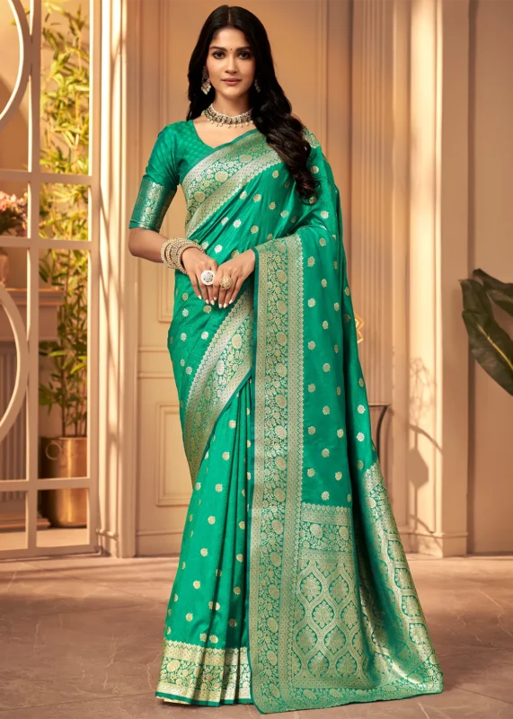 Green Banarasi Satin Silk Saree