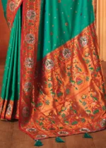 Jade Green Paithani Silk Saree with Stone Work