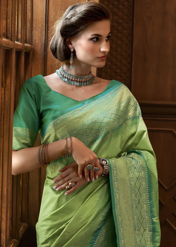 Leaf Green Banarasi Silk Saree