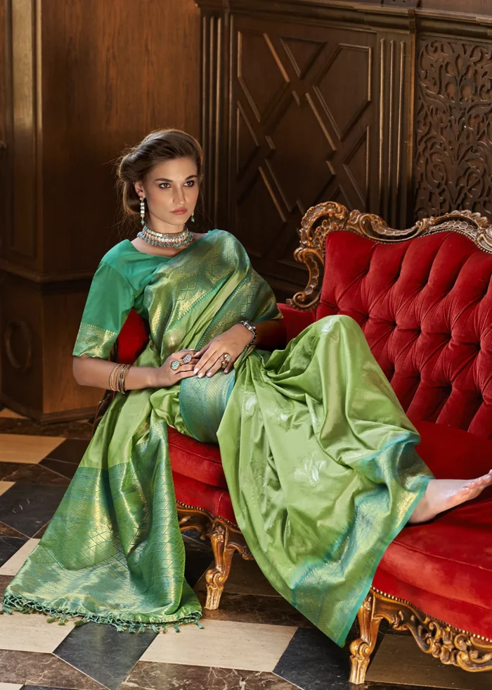 Leaf Green Banarasi Silk Saree