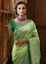 Leaf Green Banarasi Silk Saree