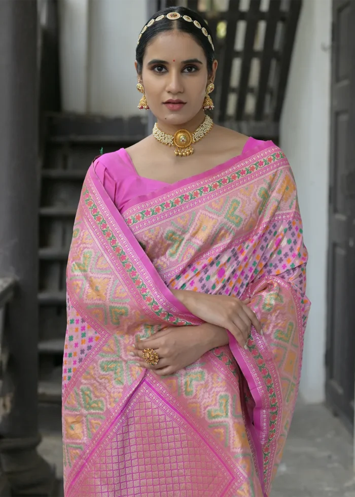 Light Pink Patola Silk Saree with Pink Blouse