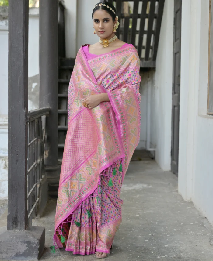 Light Pink Patola Silk Saree with Pink Blouse