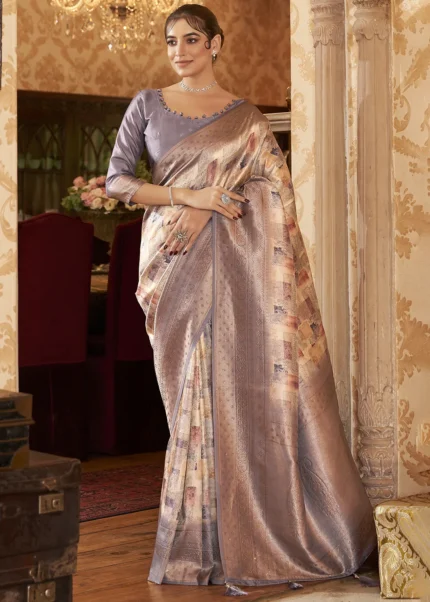 Light Purple Kanjivaram Saree with Stone Work