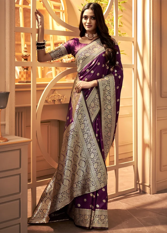 Magenta Banarasi Satin Silk Saree