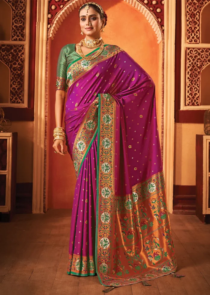 Magenta Paithani Silk Saree with Stone Work