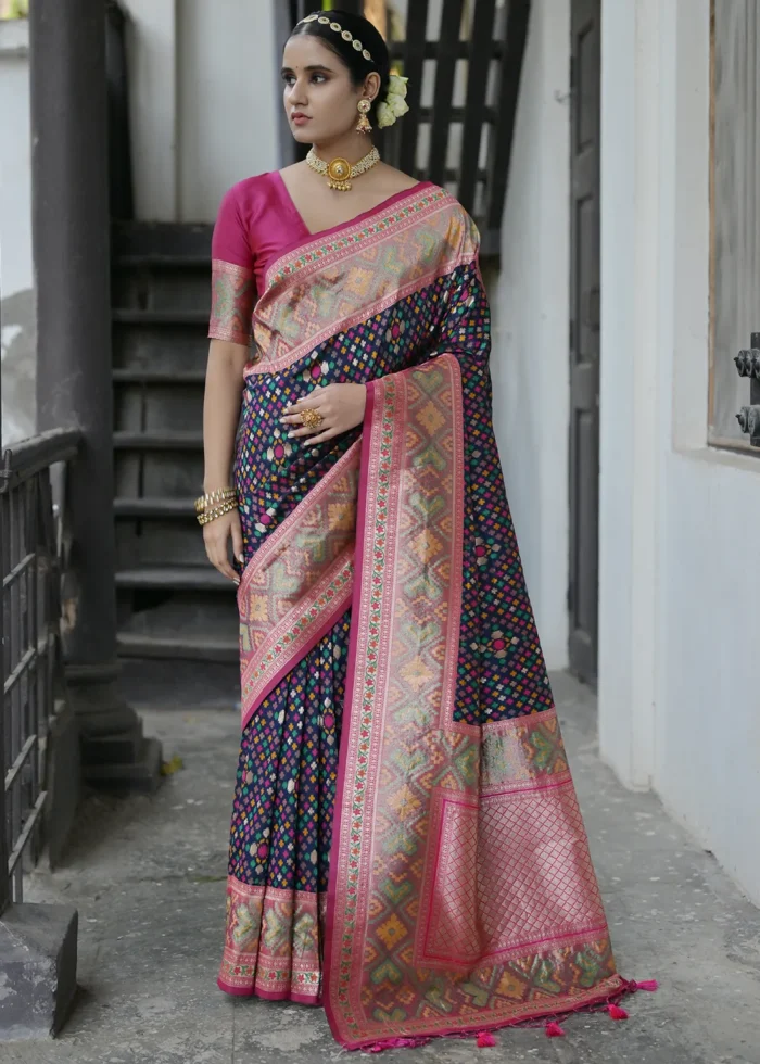 Navy Blue Patola Silk Saree