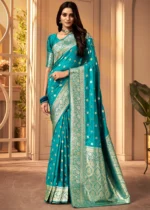 Ocean Blue Banarasi Satin Silk Saree