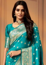 Ocean Blue Banarasi Satin Silk Saree