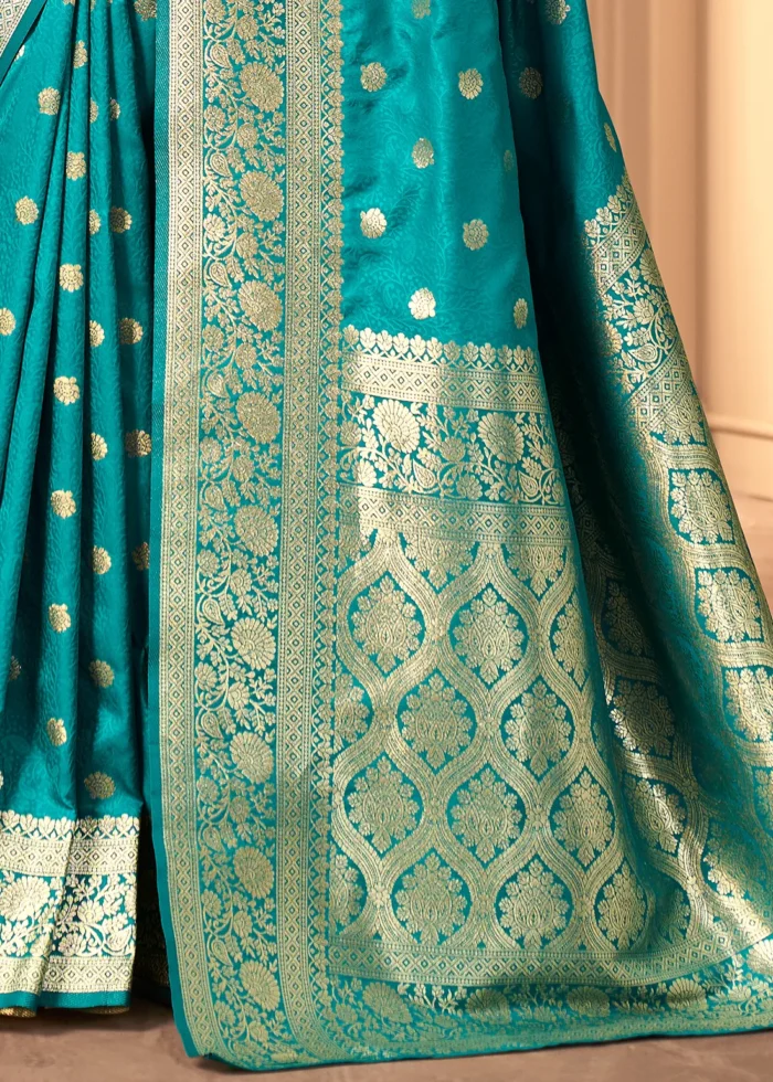 Ocean Blue Banarasi Satin Silk Saree