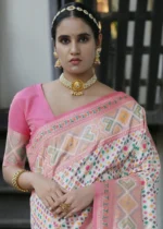 Off White Patola Silk Saree with Pink Blouse