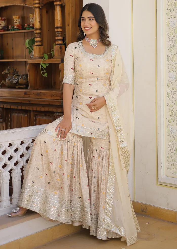 Off White Silk Gharara Suit