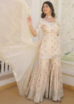 Off White Silk Gharara Suit