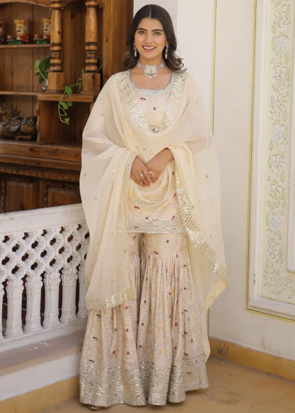 Off White Silk Gharara Suit