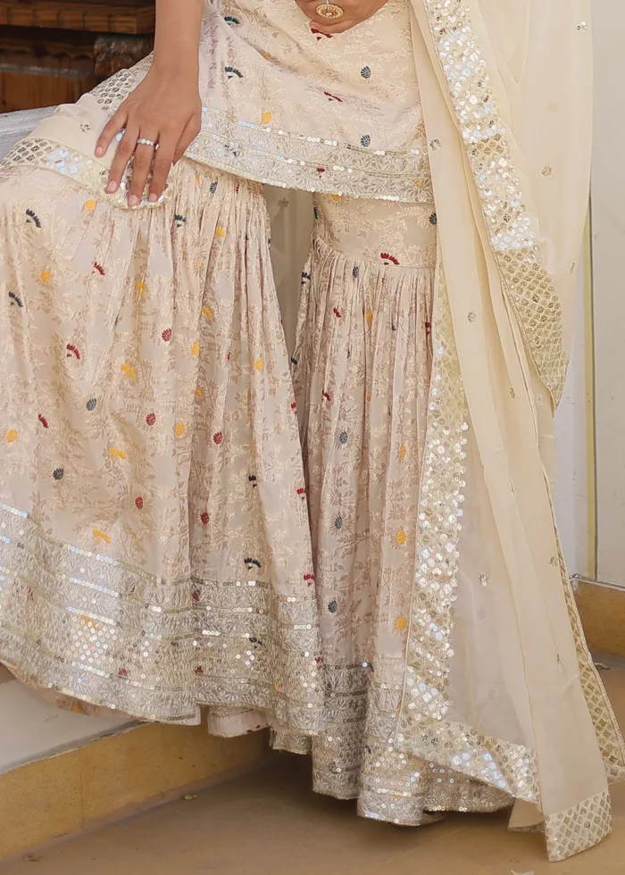 Off White Silk Gharara Suit