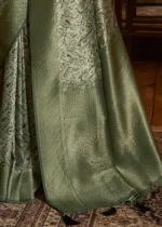 Olive Green Kanjivaram Saree with Stone Work