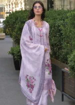 Pastel Purple Printed Cotton Suit with Embroidery Work