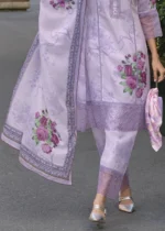 Pastel Purple Printed Cotton Suit with Embroidery Work