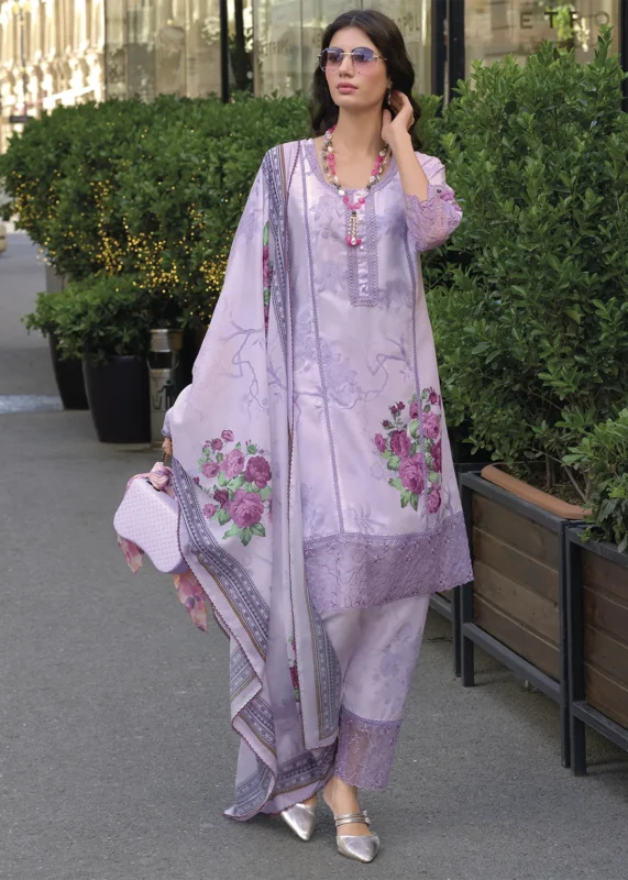 Pastel Purple Printed Cotton Suit with Embroidery Work