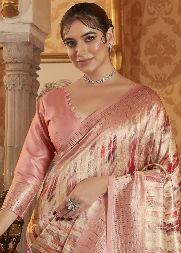 Peach Kanjivaram Saree with Stone Work